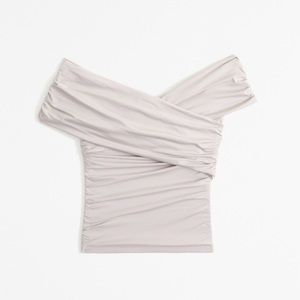 A&F Off-The-Shoulder Ruched Wrap Top - Light Taupe, Small